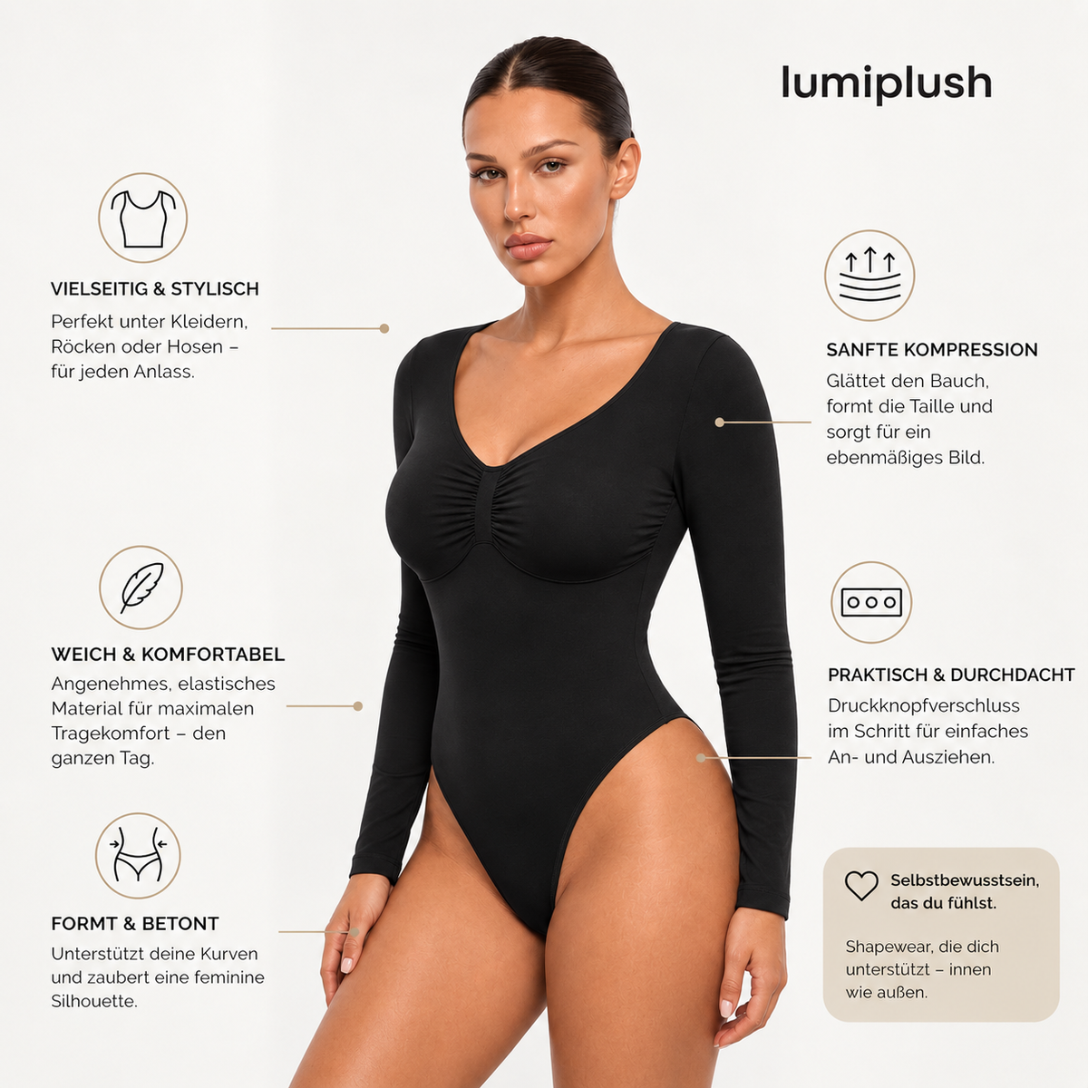 Shapewear Bodysuit Longsleeve mit String